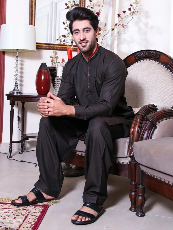 161E Men's Fall Kameez Shalwar Stitched Suit Burnt Brown