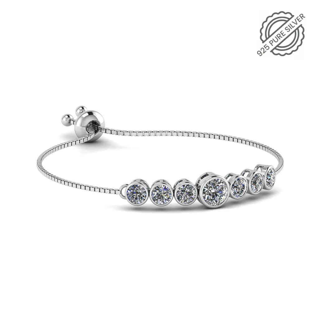 925 Sterling Silver Classic Solitaire Diamonds Bracelet for Women and Girls