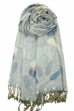 Achillea Blue Gold Multi Color Paisley Pashmina