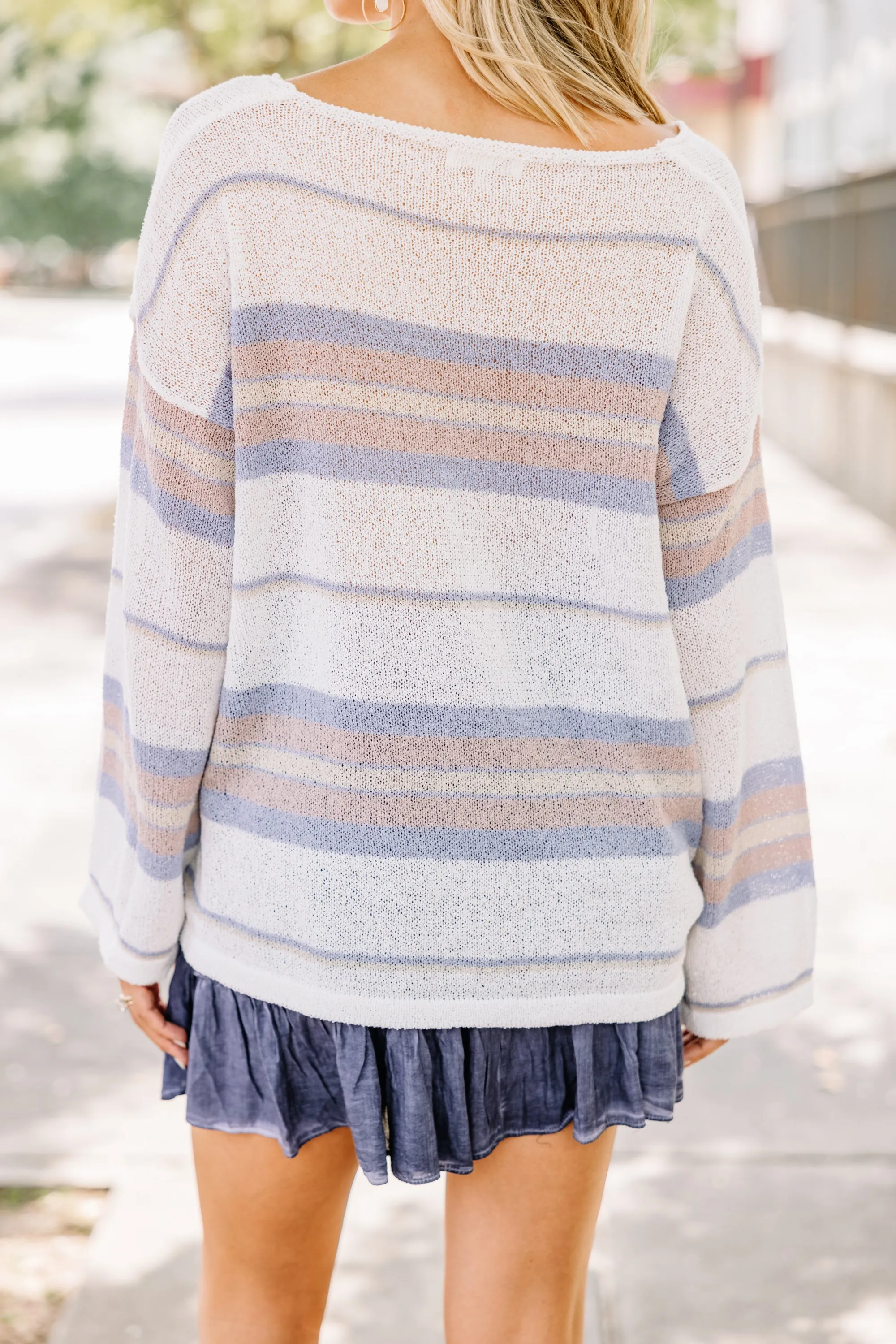 Always Easy Ivory White Striped Sweater