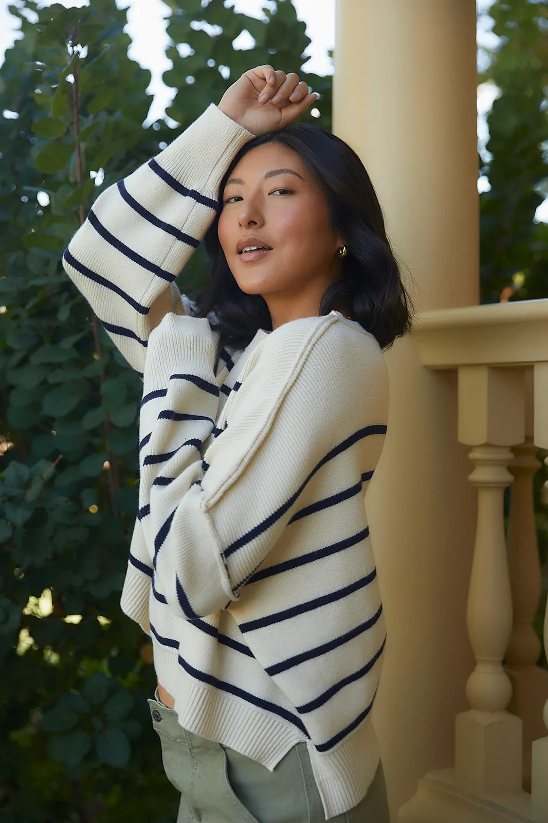 Aria Cream & Navy Striped Sweater