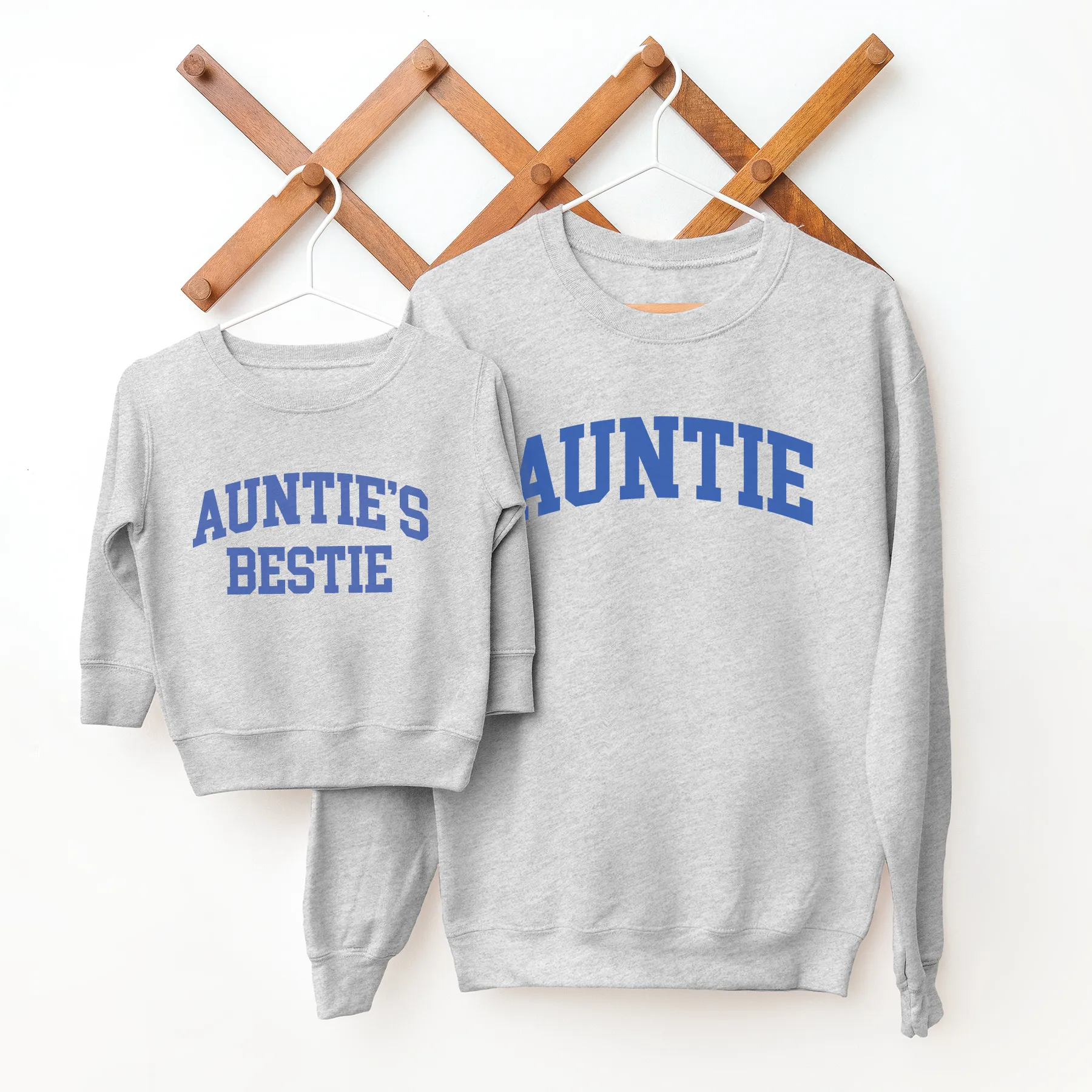 Auntie & Auntie's Bestie College Matching Grey/Blue Sweatshirts