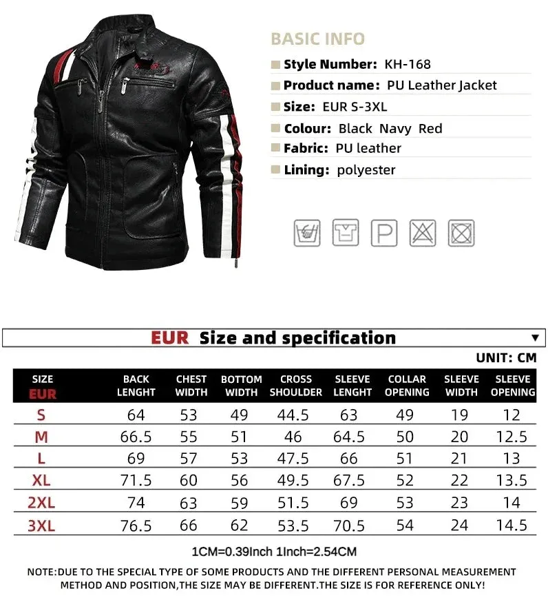 Autumn Winter Men Stand Collar Zipper Biker Leather Jacket Fashion Coat Casual Slim Windbreaker Motorcycle genuine Leather Jacket