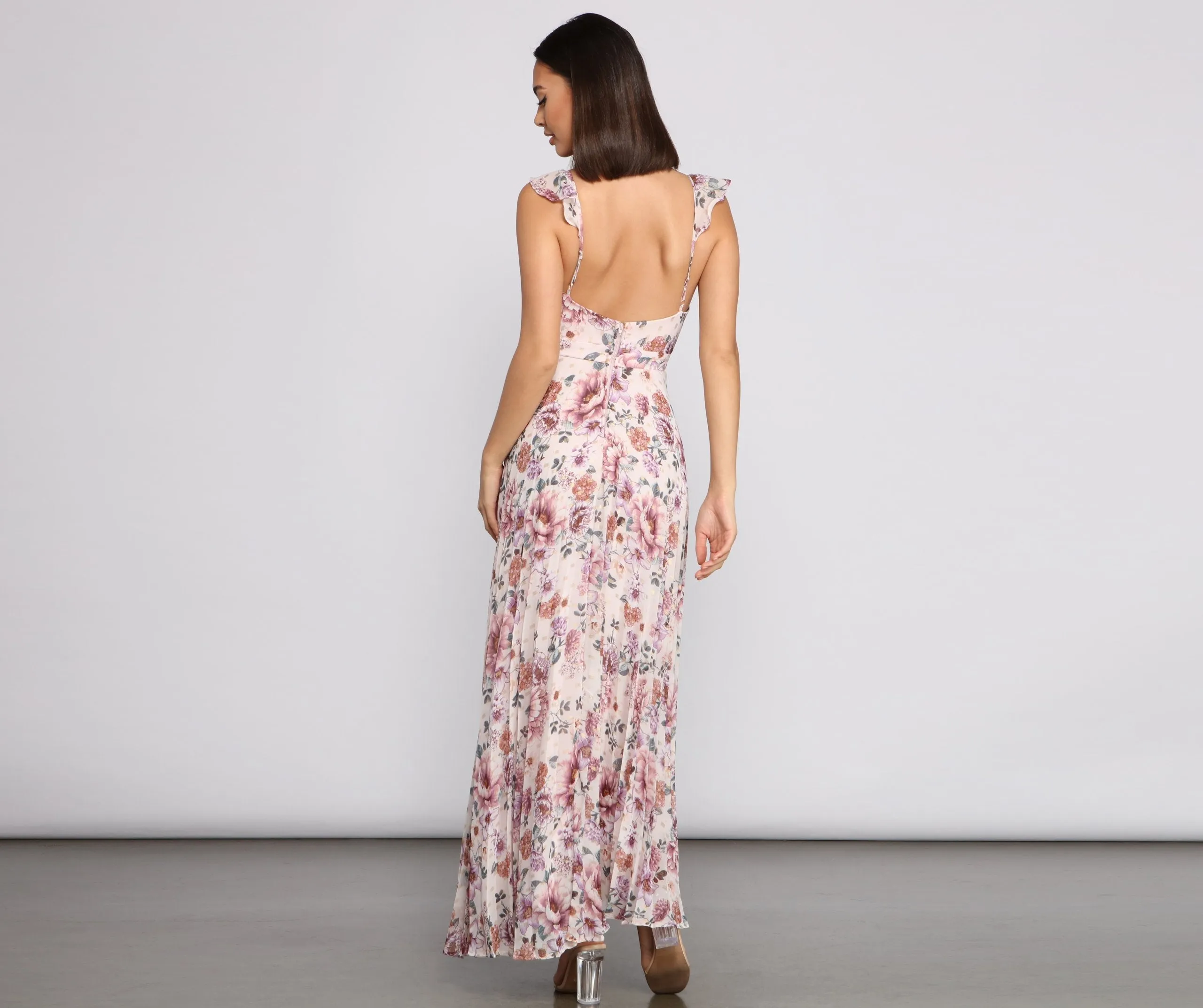 Ava Formal Stylish Floral Pleated Dress