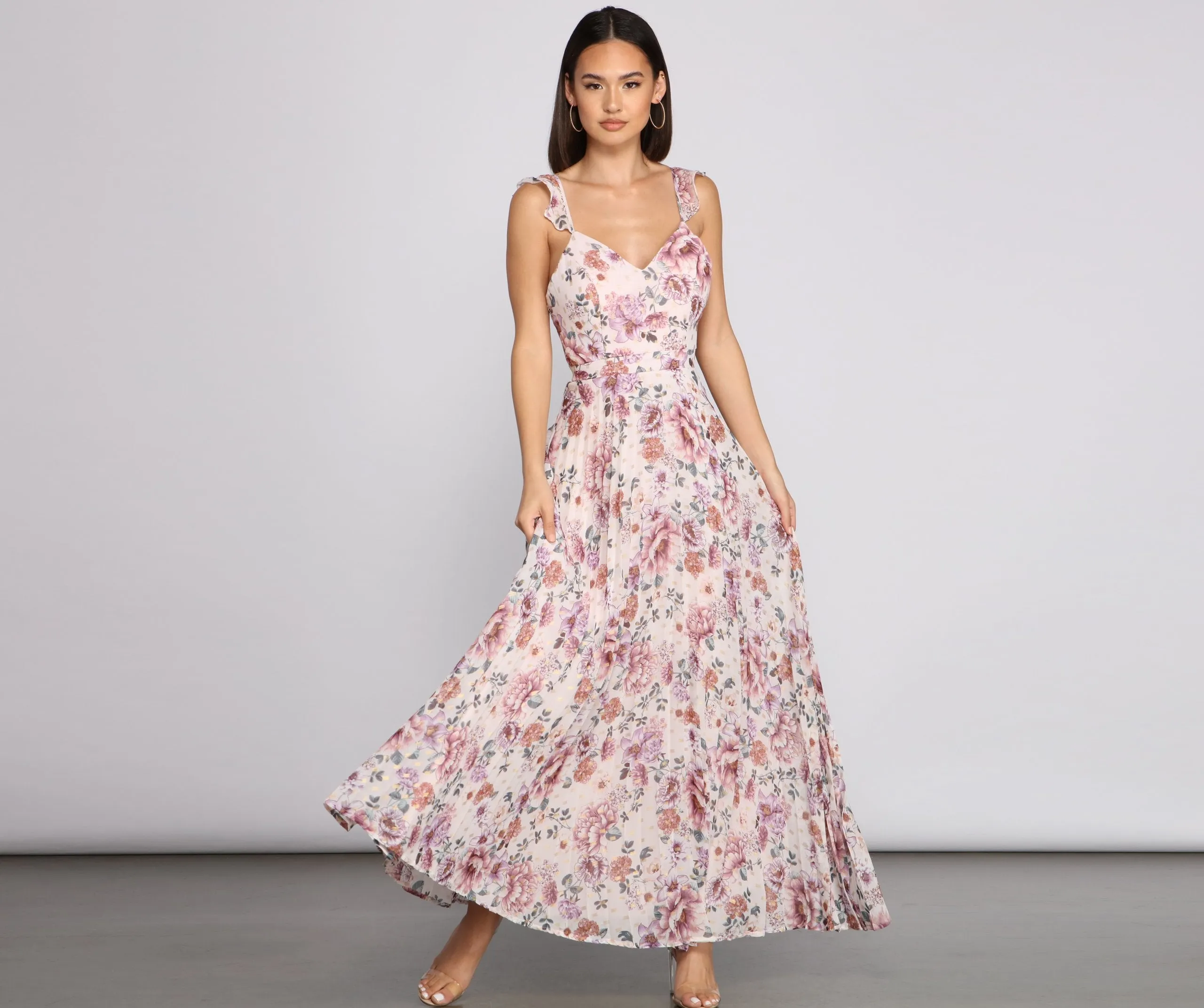 Ava Formal Stylish Floral Pleated Dress