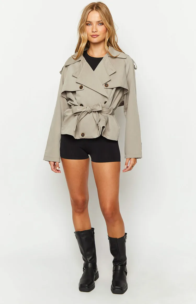 Azura Grey Cropped Trench Coat