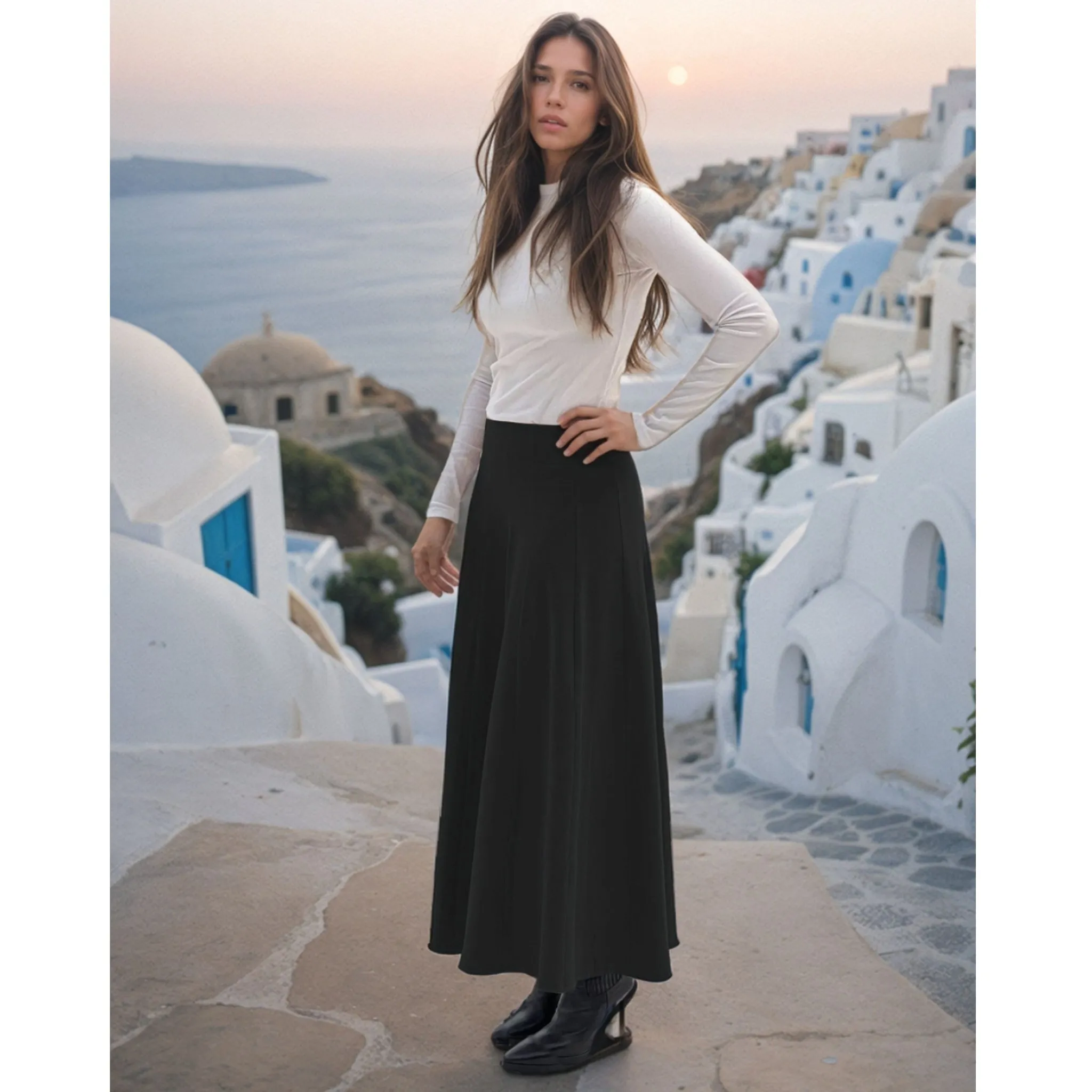 Black Panel Maxi Skirt 36"