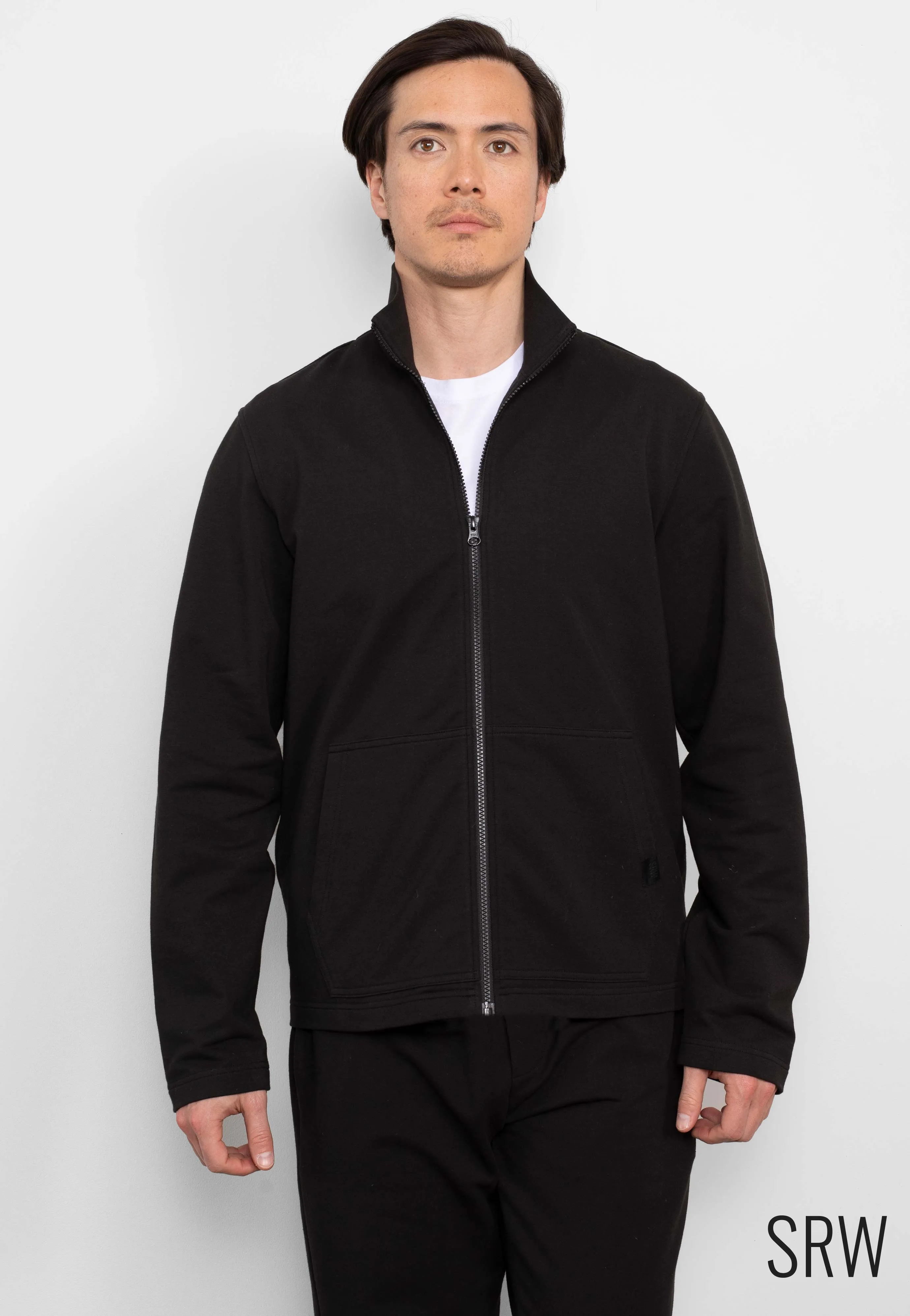 Black Stretch Cotton Blend Zip-Up Sweatshirt