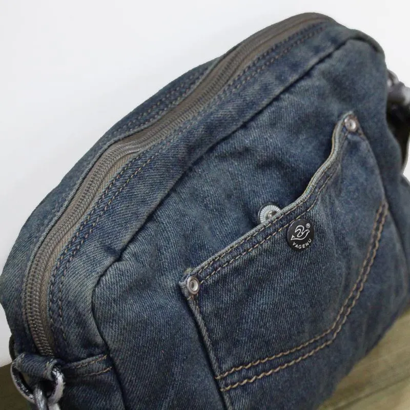 Blue Denim Mens Casual Side Bag Small Messenger Bag Jean Postman Bag Courier Bag For Men