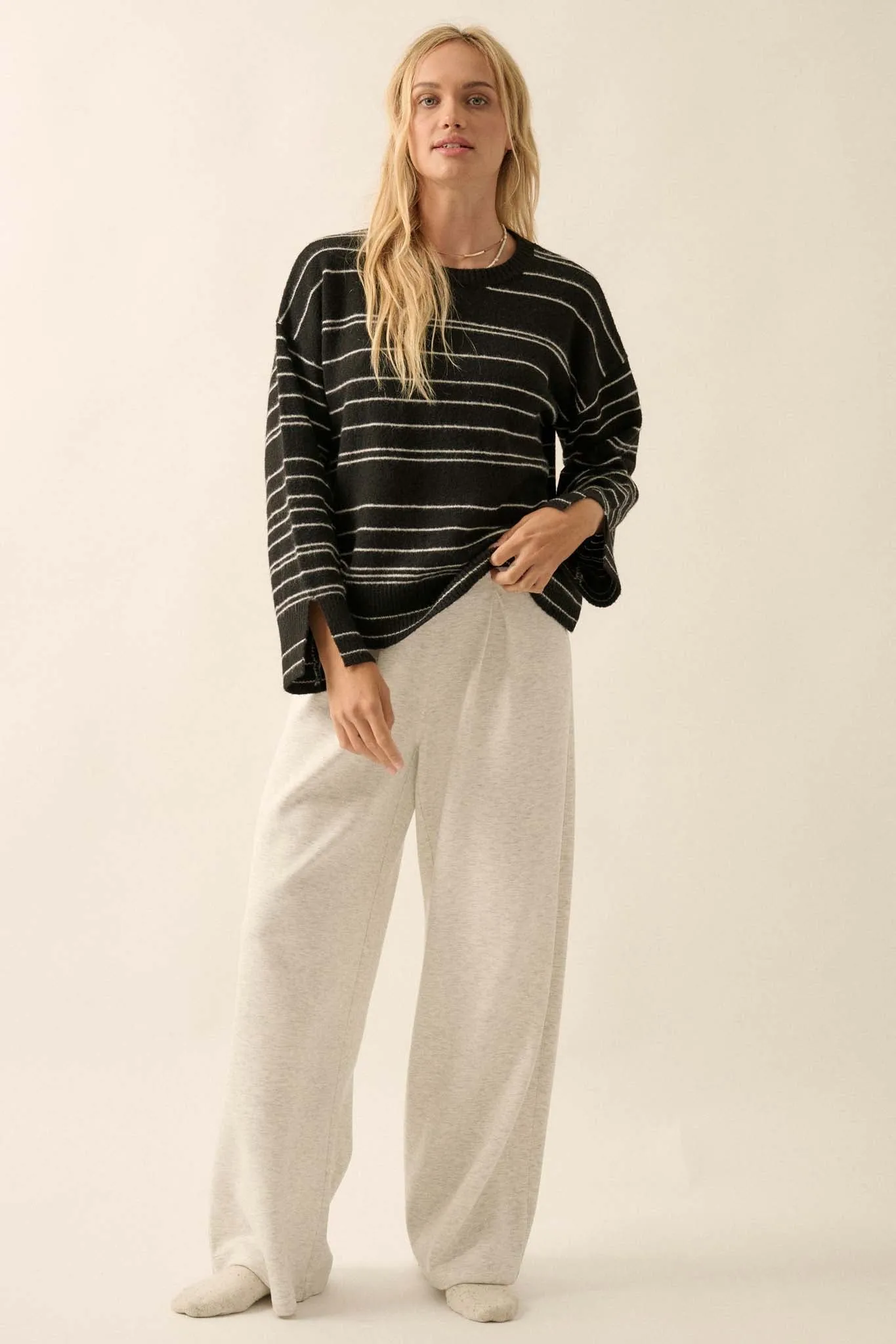 By the Rules Striped Split-Sleeve Sweater