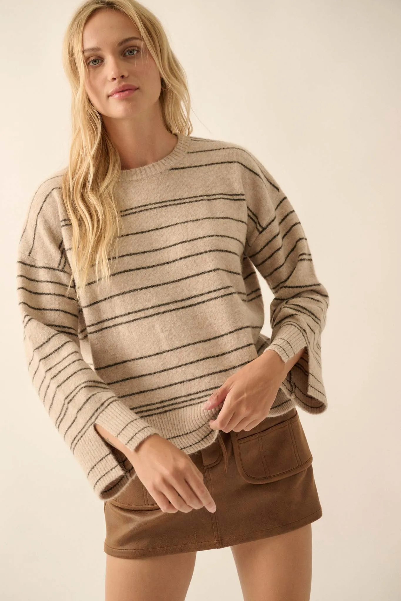 By the Rules Striped Split-Sleeve Sweater