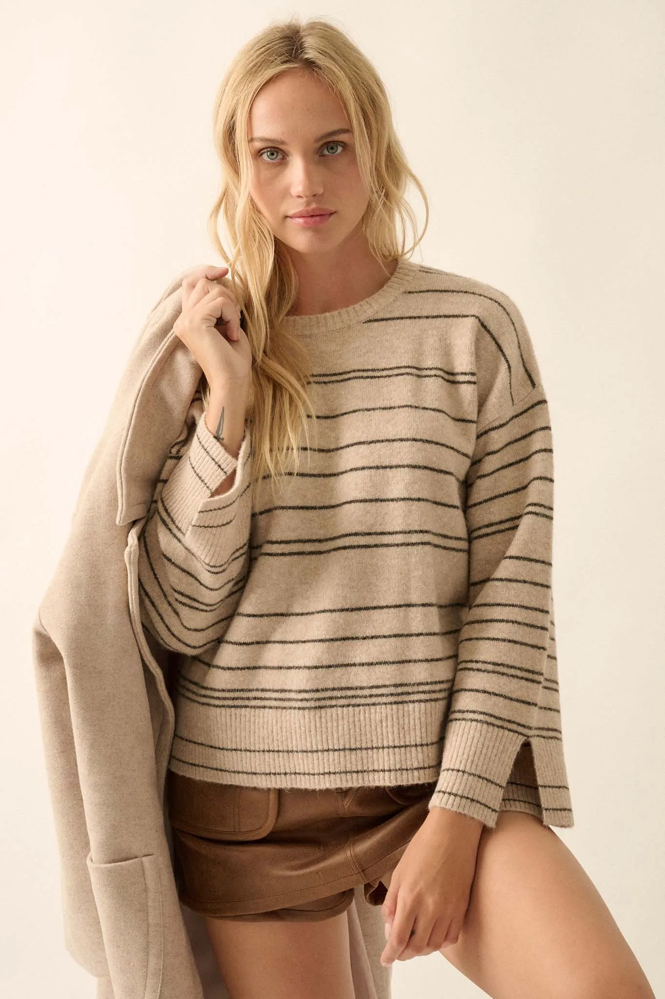 By the Rules Striped Split-Sleeve Sweater