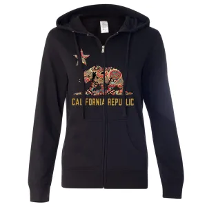 California Republic Paisley Bear Ladies Lightweight Fitted Zip-Up Hoodie