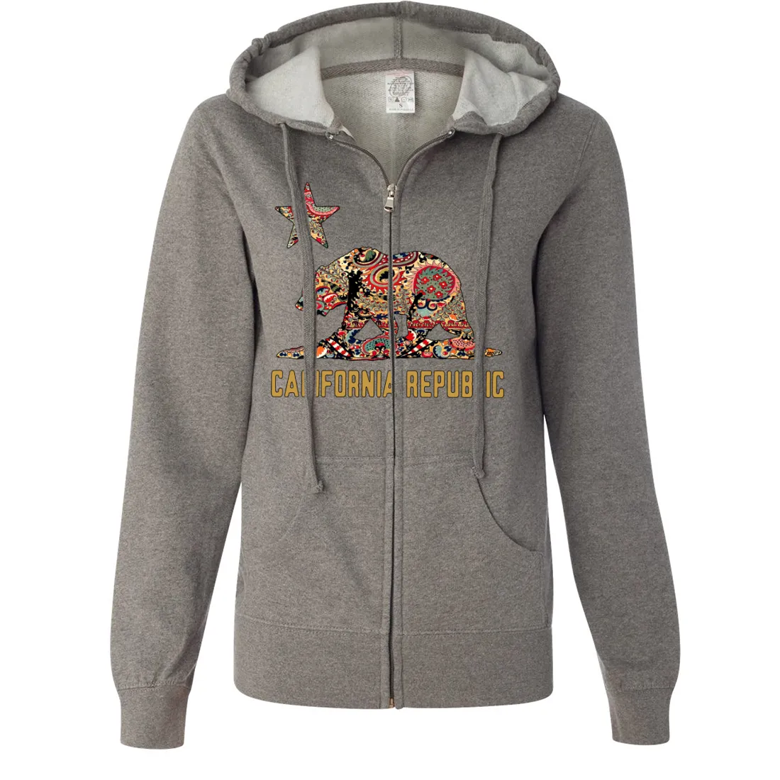 California Republic Paisley Bear Ladies Lightweight Fitted Zip-Up Hoodie