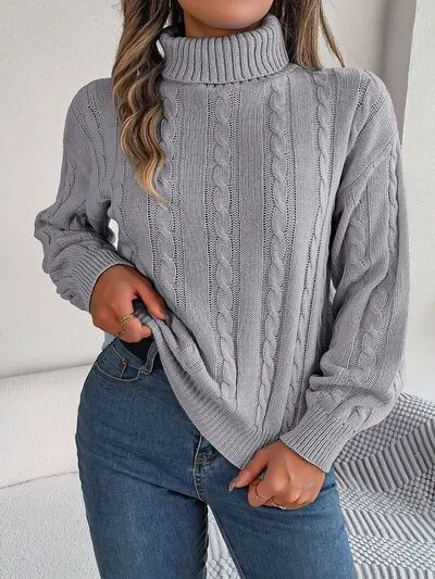 Camilla Teatime Turtleneck Cable Knit Long Sleeve Sweater | 3 Colors | Poundton