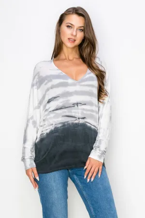 CREPE TIE DYE LONG SLEEVE DOLMAN TOP