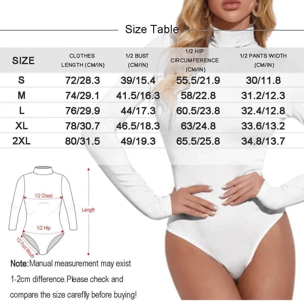 Custom Big Face Women's Bodysuit with Face Personalized Turtleneck Long Sleeve Slim Fit T Shirts Body Suits Jumpsuit for Women Girls