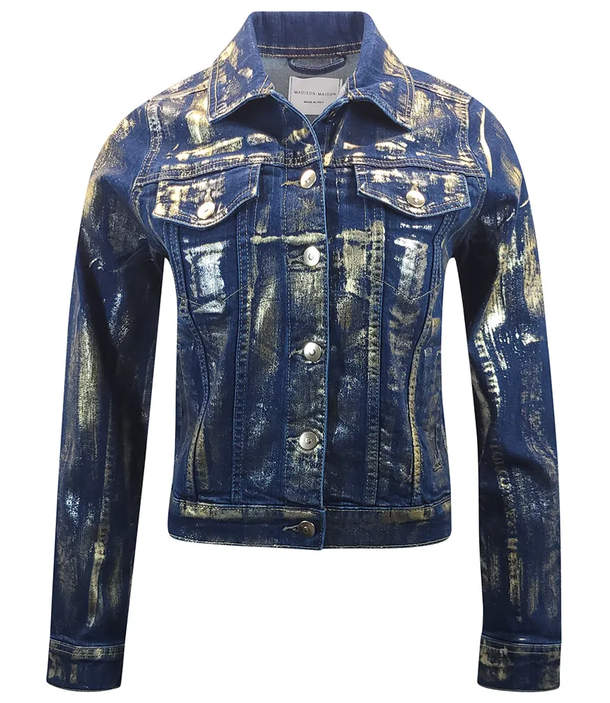 Dark Blue/Brown Cotton  Slim Jean Jacket