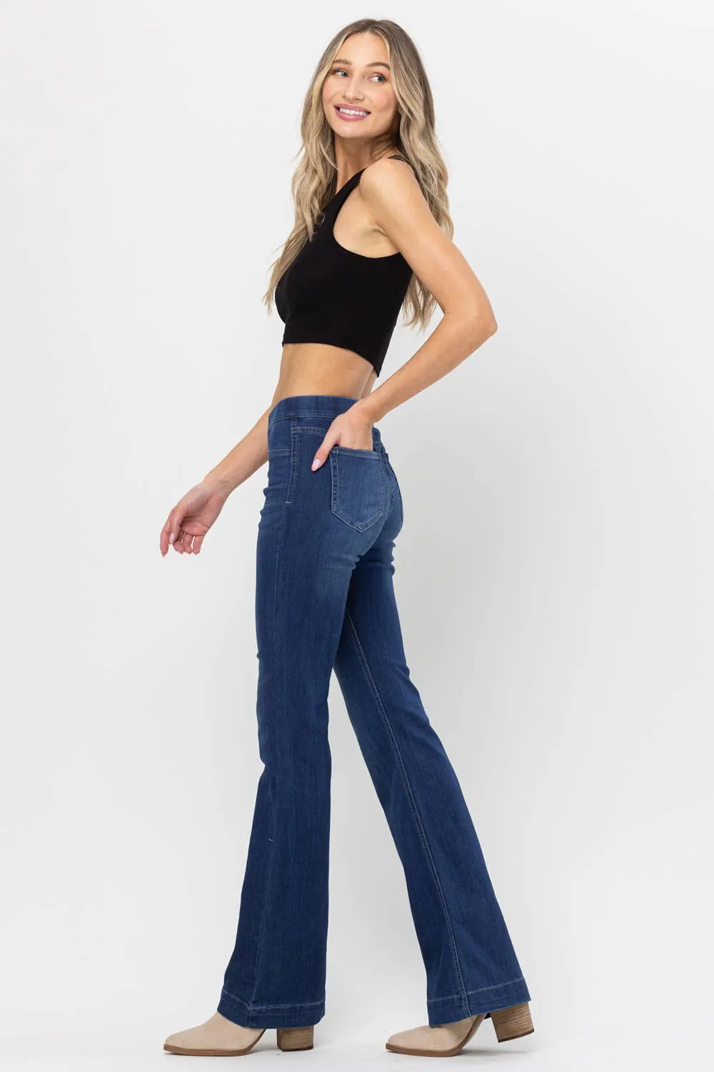 Denim Pull On Flare Jeans