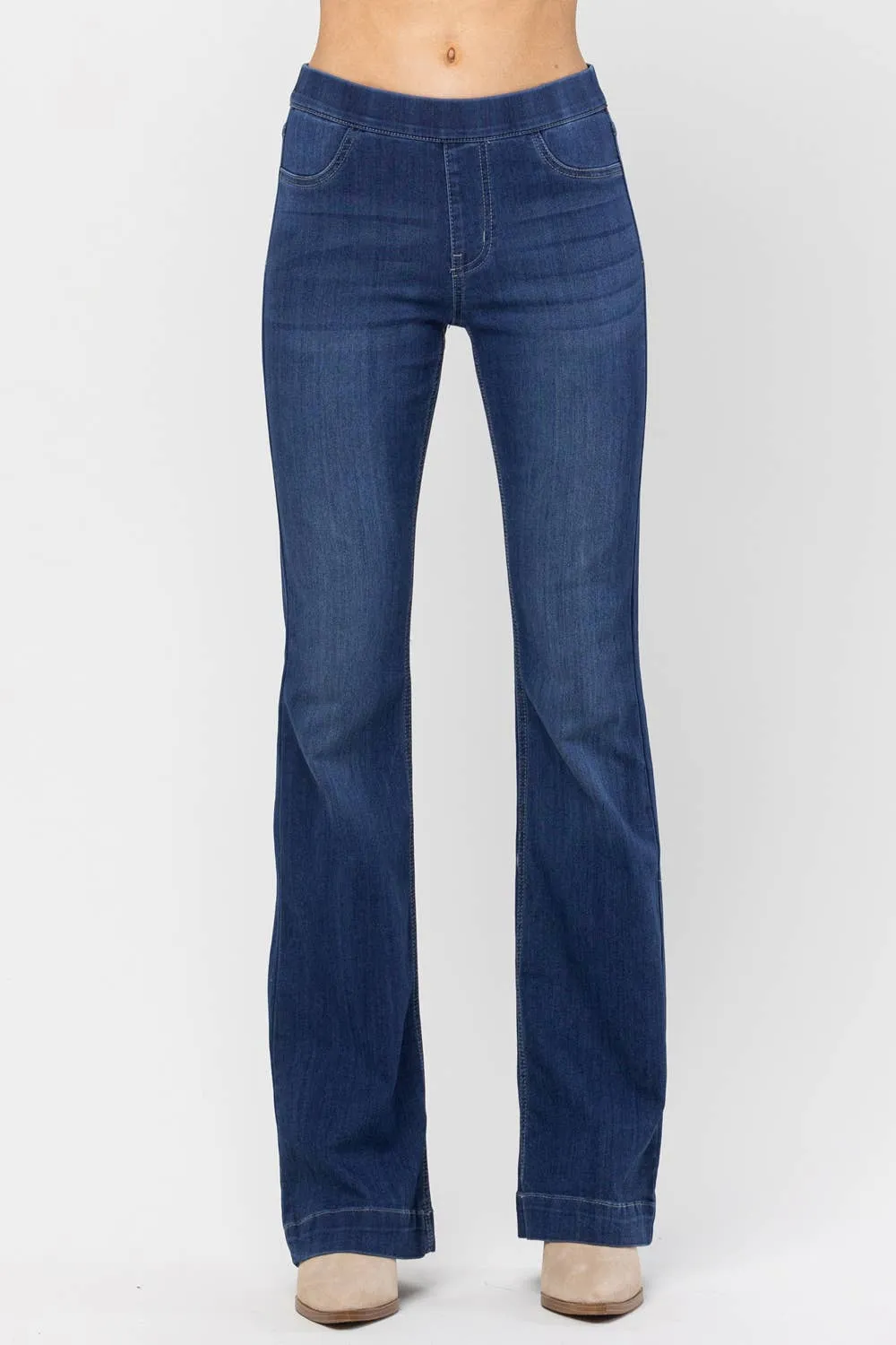 Denim Pull On Flare Jeans