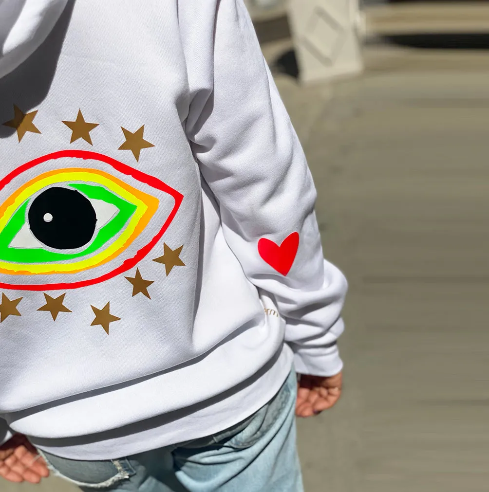 Dotty Zip Up Hoodie Sweatshirt - Rainbow Evil Eye