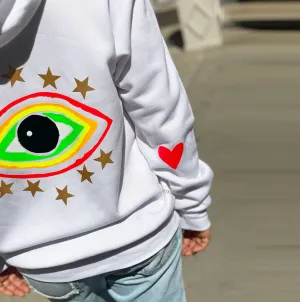 Dotty Zip Up Hoodie Sweatshirt - Rainbow Evil Eye