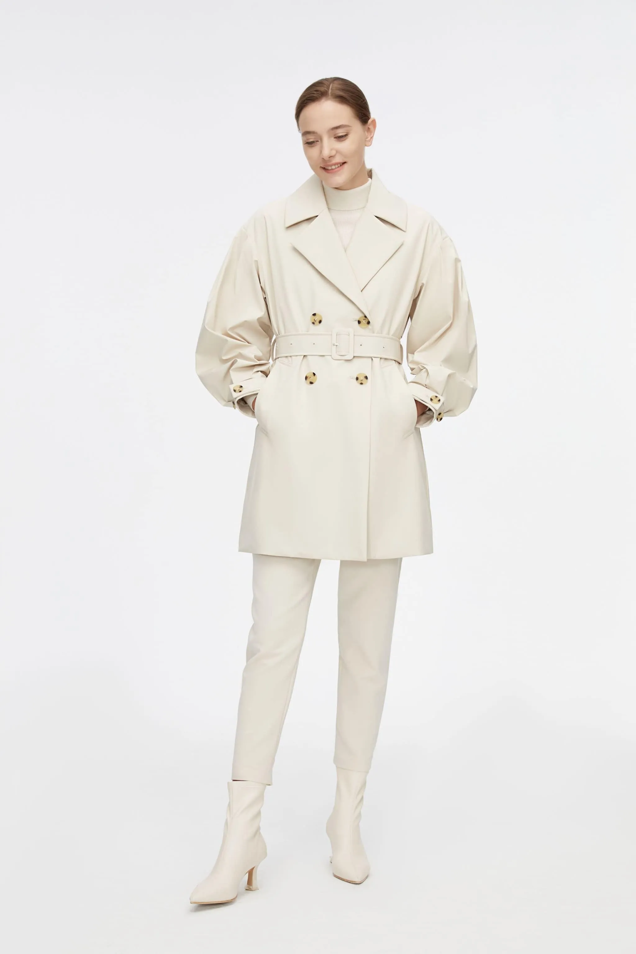 Dropped Shoulder Detachable Goose Down Trench Coat