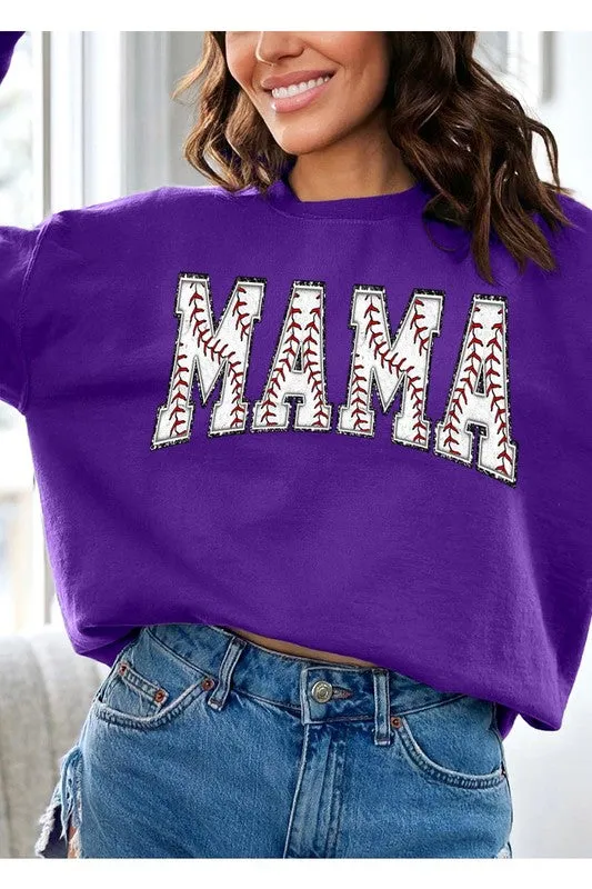 Explore More Collection - Baseball Mama Oversized Graphic Fleece Sweatshirts