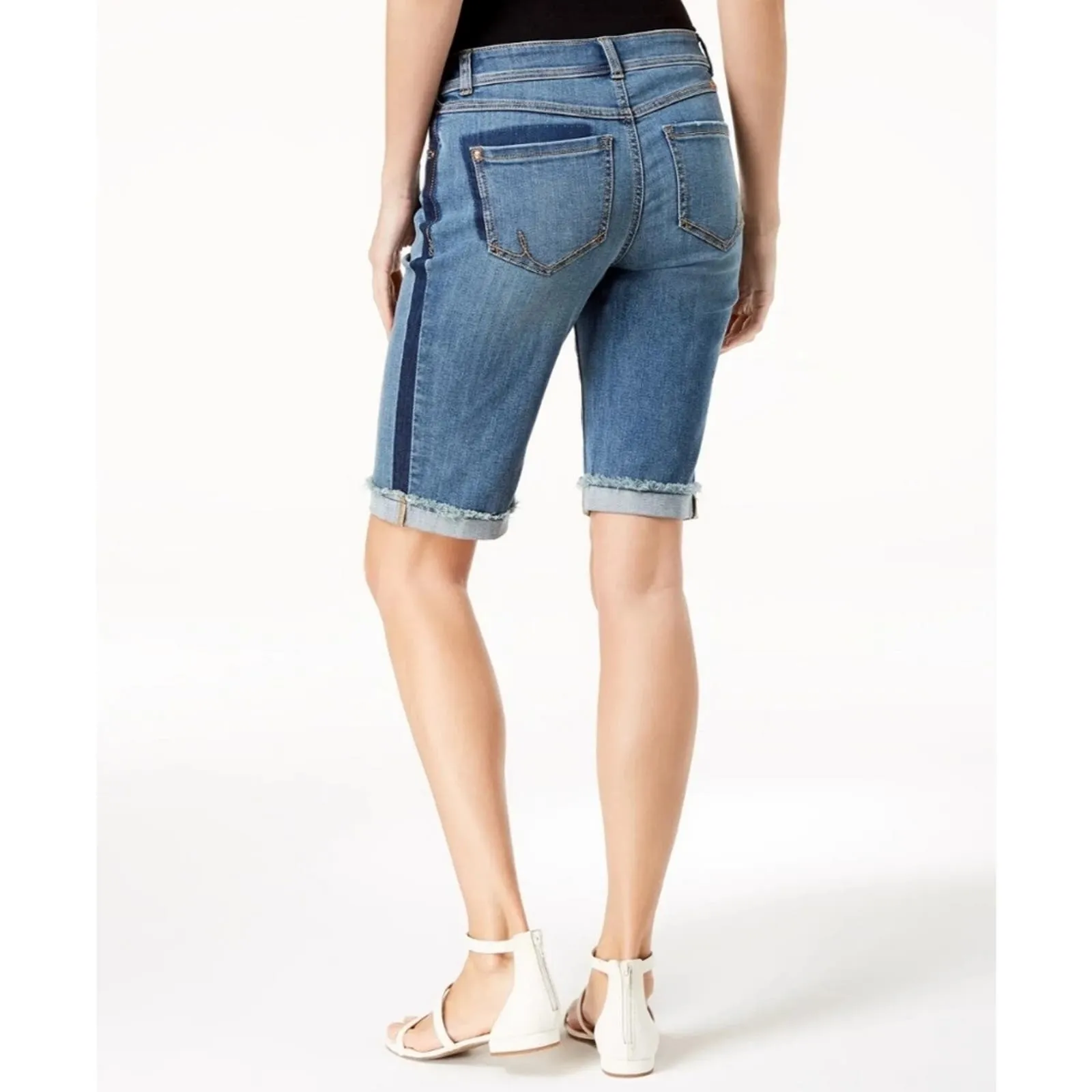 INC Contrast-Trim Cuffed Bermuda Denim Shorts