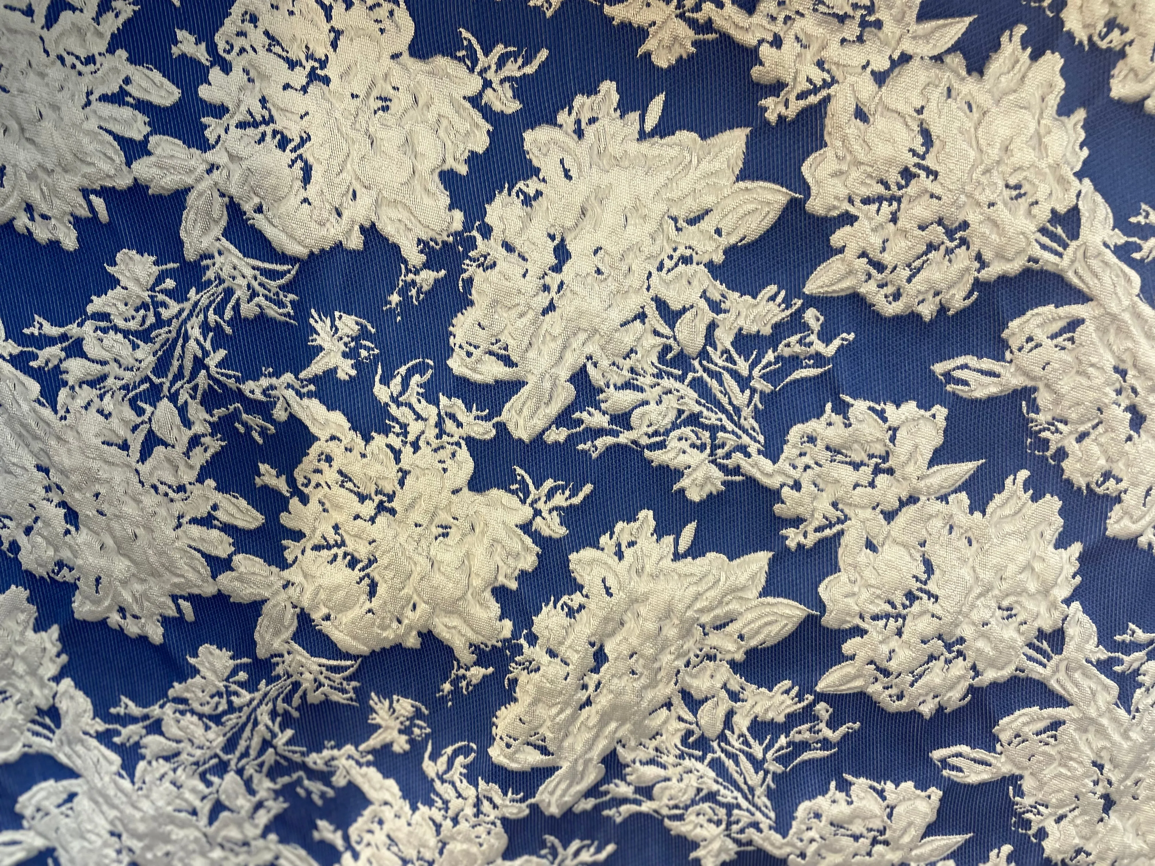 Italian Designer Silver Grey & Blue Double Sided Floral Brocade