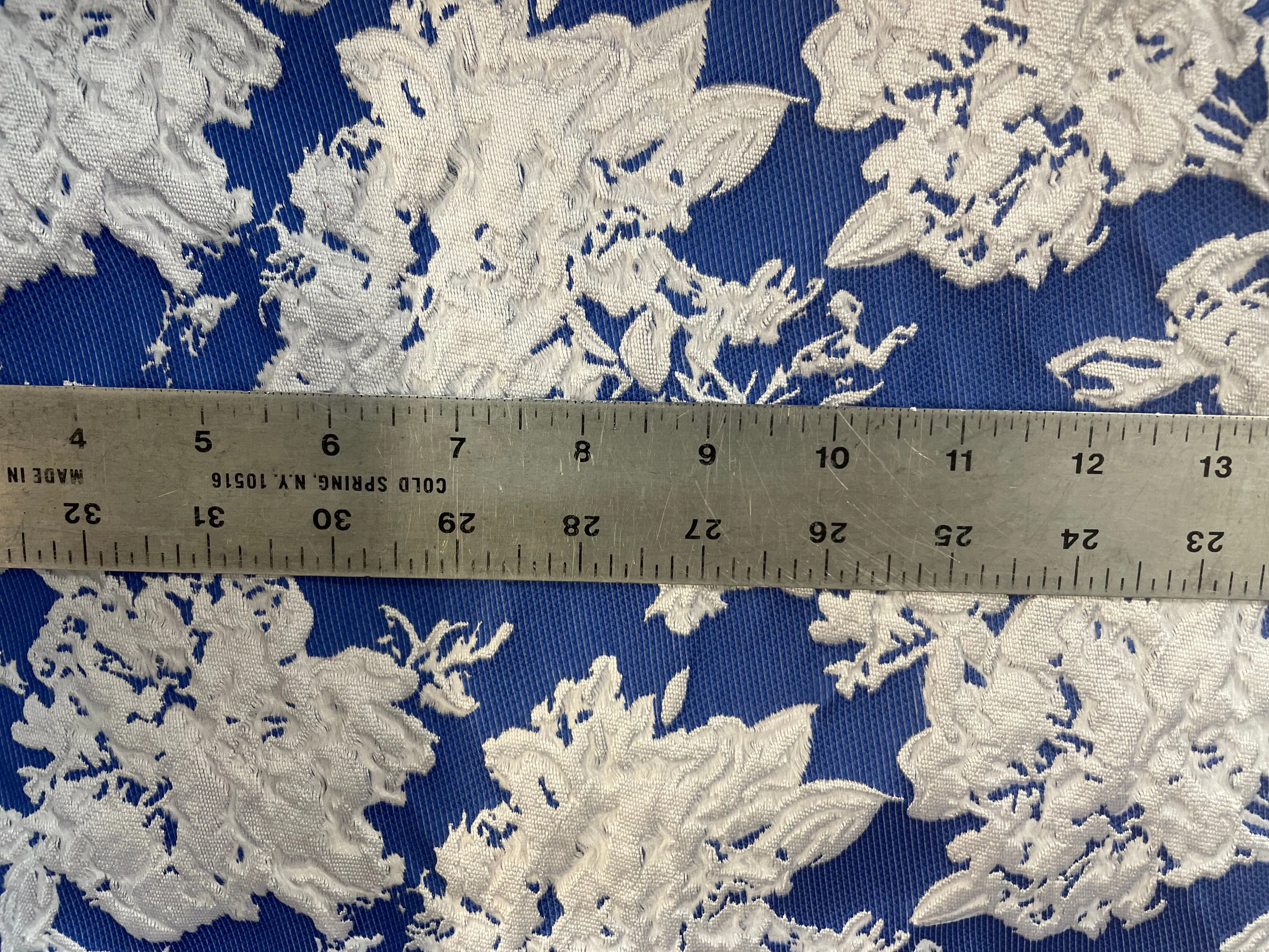 Italian Designer Silver Grey & Blue Double Sided Floral Brocade