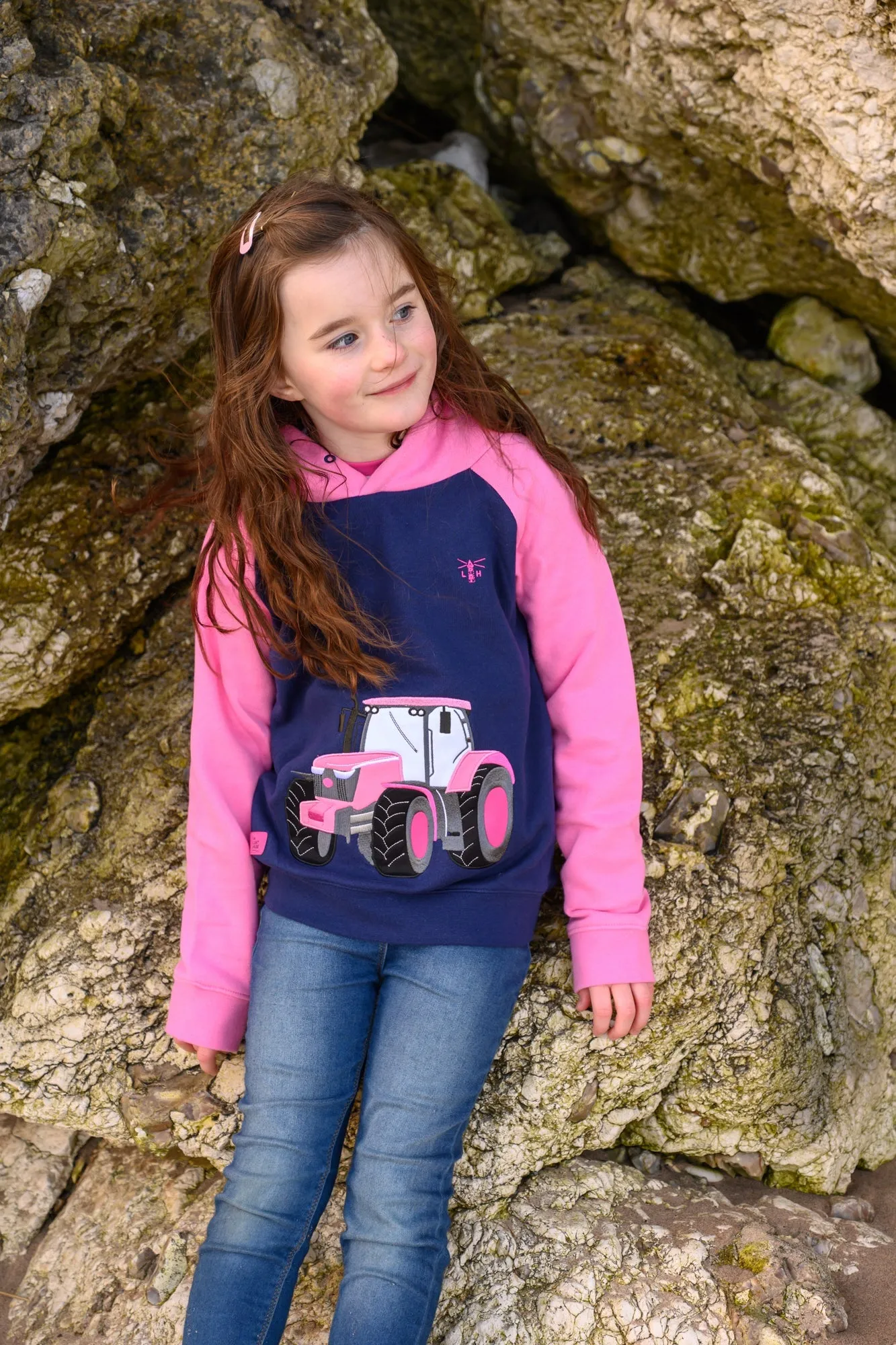 Jill Hoodie - Pink Tractor Appliqué