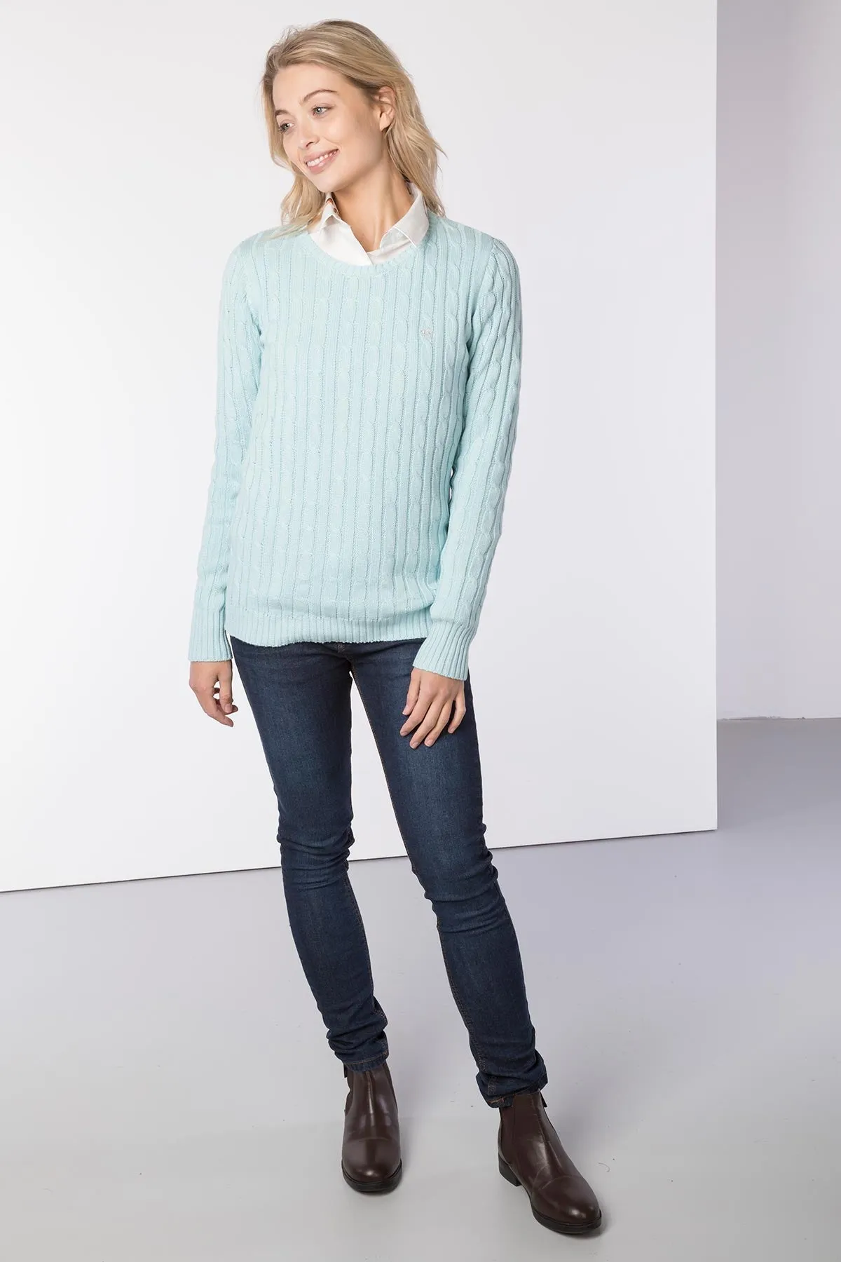 Ladies Crew Neck Cable Knit Jumper