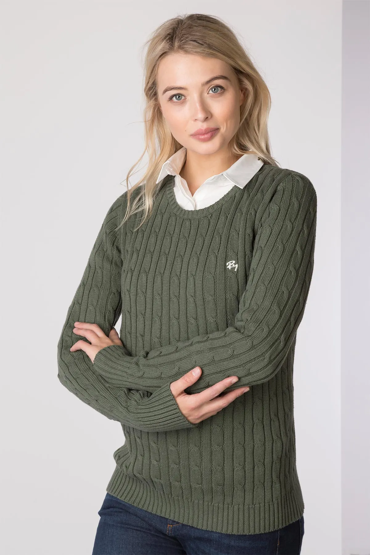 Ladies Crew Neck Cable Knit Jumper