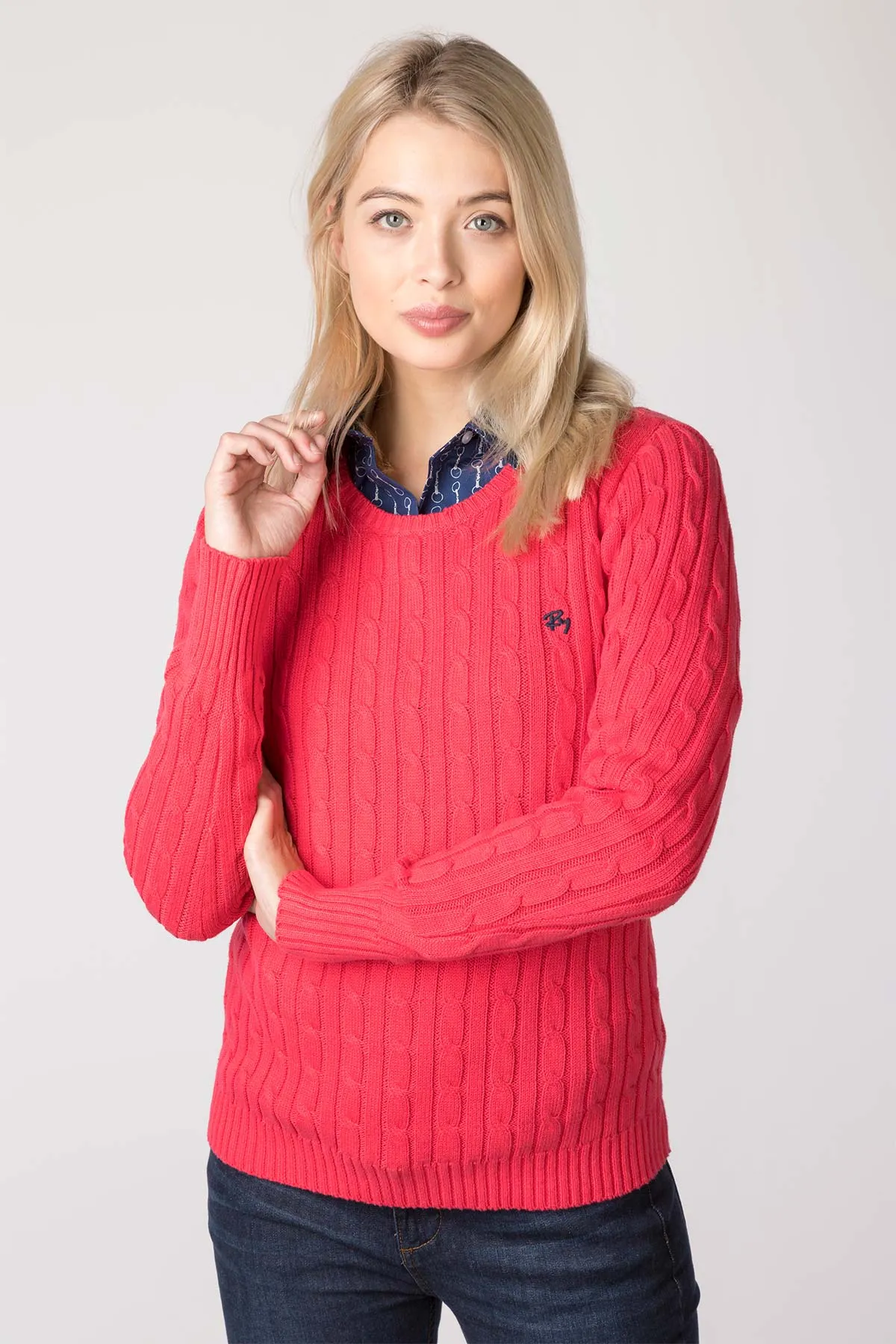 Ladies Crew Neck Cable Knit Jumper