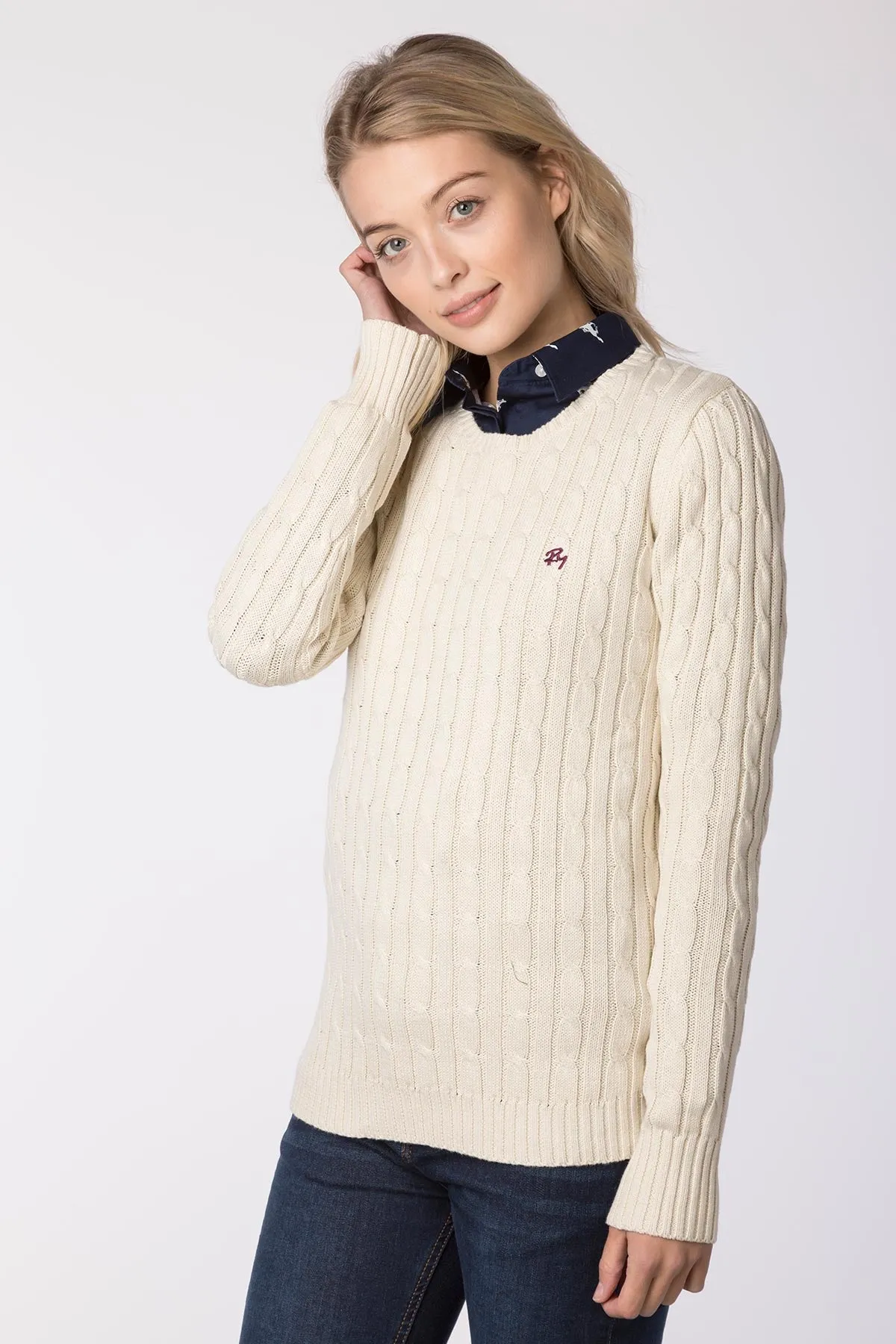 Ladies Crew Neck Cable Knit Jumper