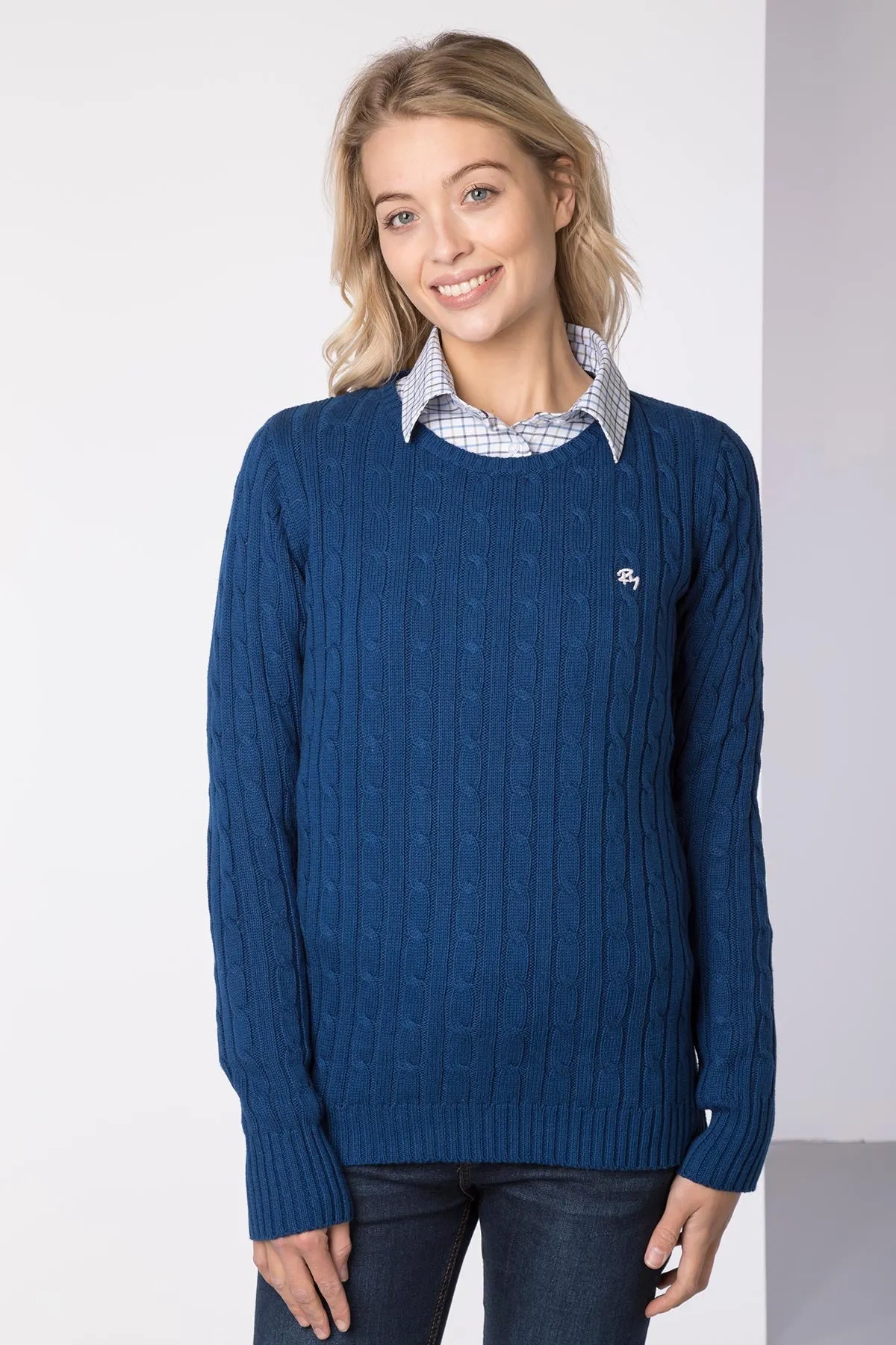 Ladies Crew Neck Cable Knit Jumper