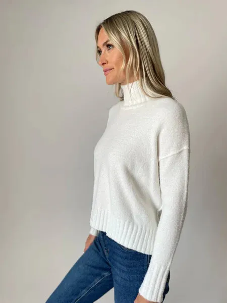 Long Sleeve Turtle Neck Sweater Top | White, Brown