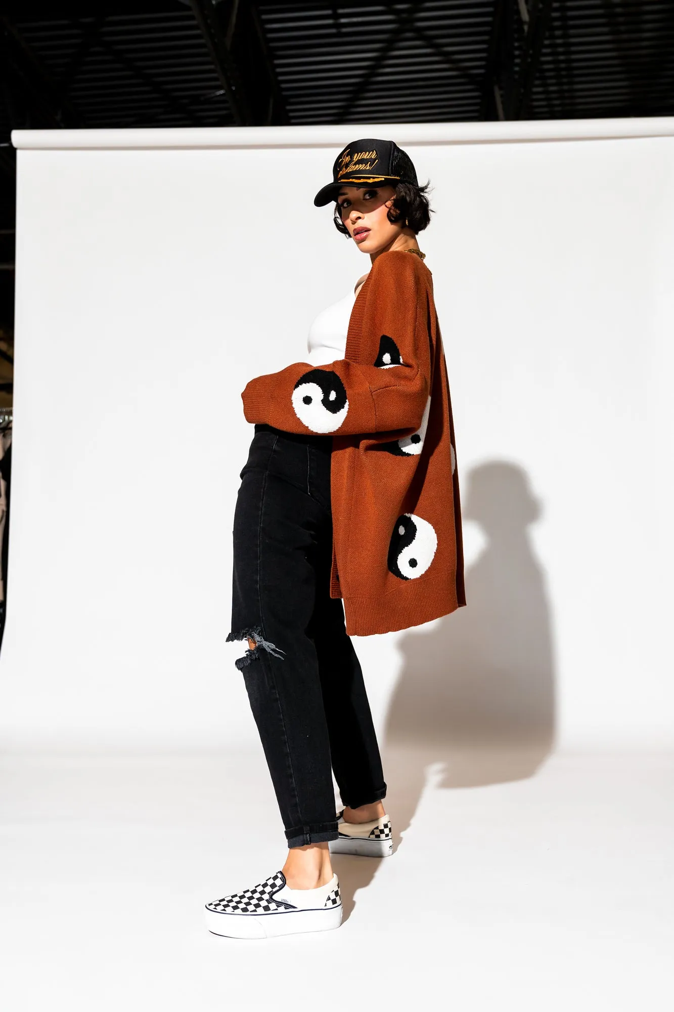 Main Character Energy Oversized Yin Yang Cardigan in Cinnamon