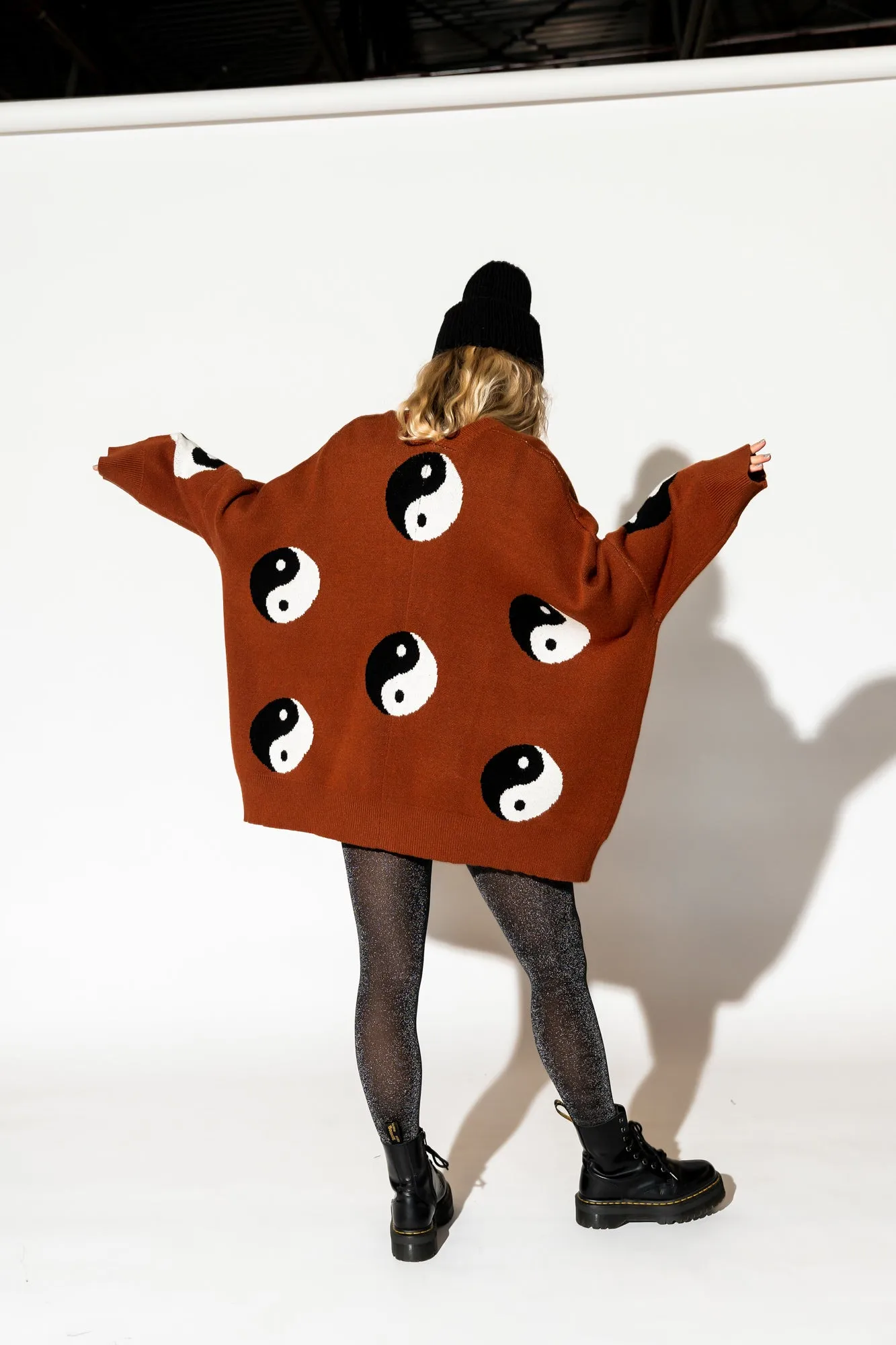 Main Character Energy Oversized Yin Yang Cardigan in Cinnamon