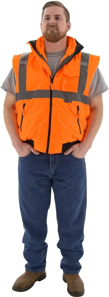 Majestic 75-1382 Hi-Vis Transformer Bomber Jacket Waterproof 8-in-1 Removable Winter Liner ANSI 3