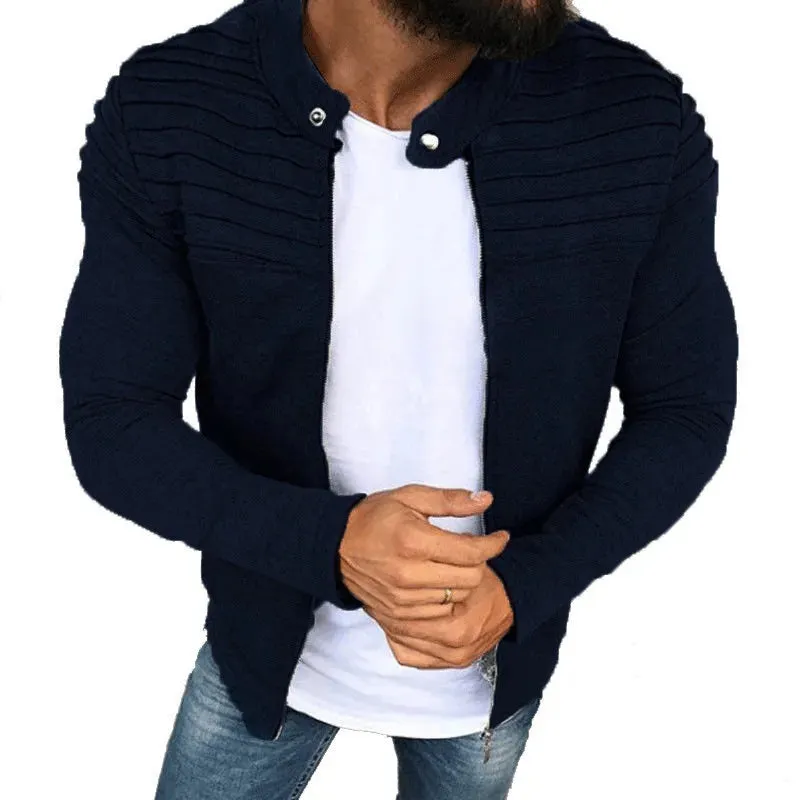 Men's Collar Jackets Black Lightweight Sweatshirts Full Zip Up Neck Long Sleeve Tops with Pocket Autumn Winter Outwear Jacket