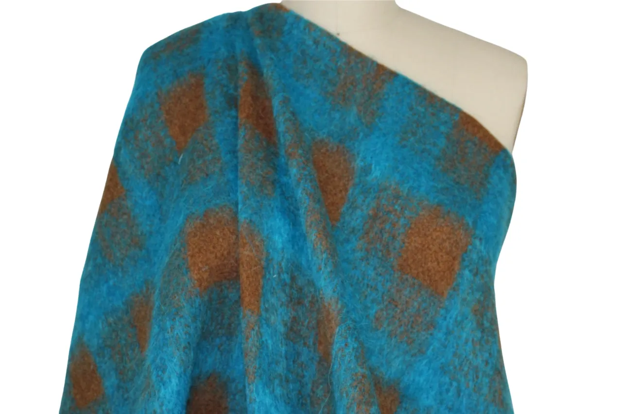 Mohair Blend Plaid Coating - Turquoise/Brown