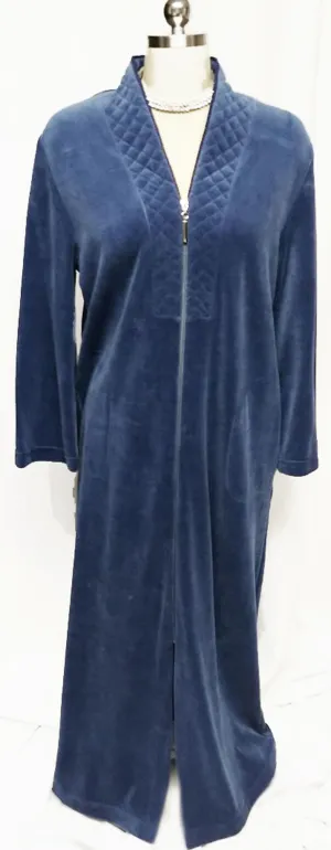 *NEW - DIAMOND TEA LUXURIOUS ZIP UP FRONT VELOUR ROBE IN INDIGO #1 - SIZE SMALL