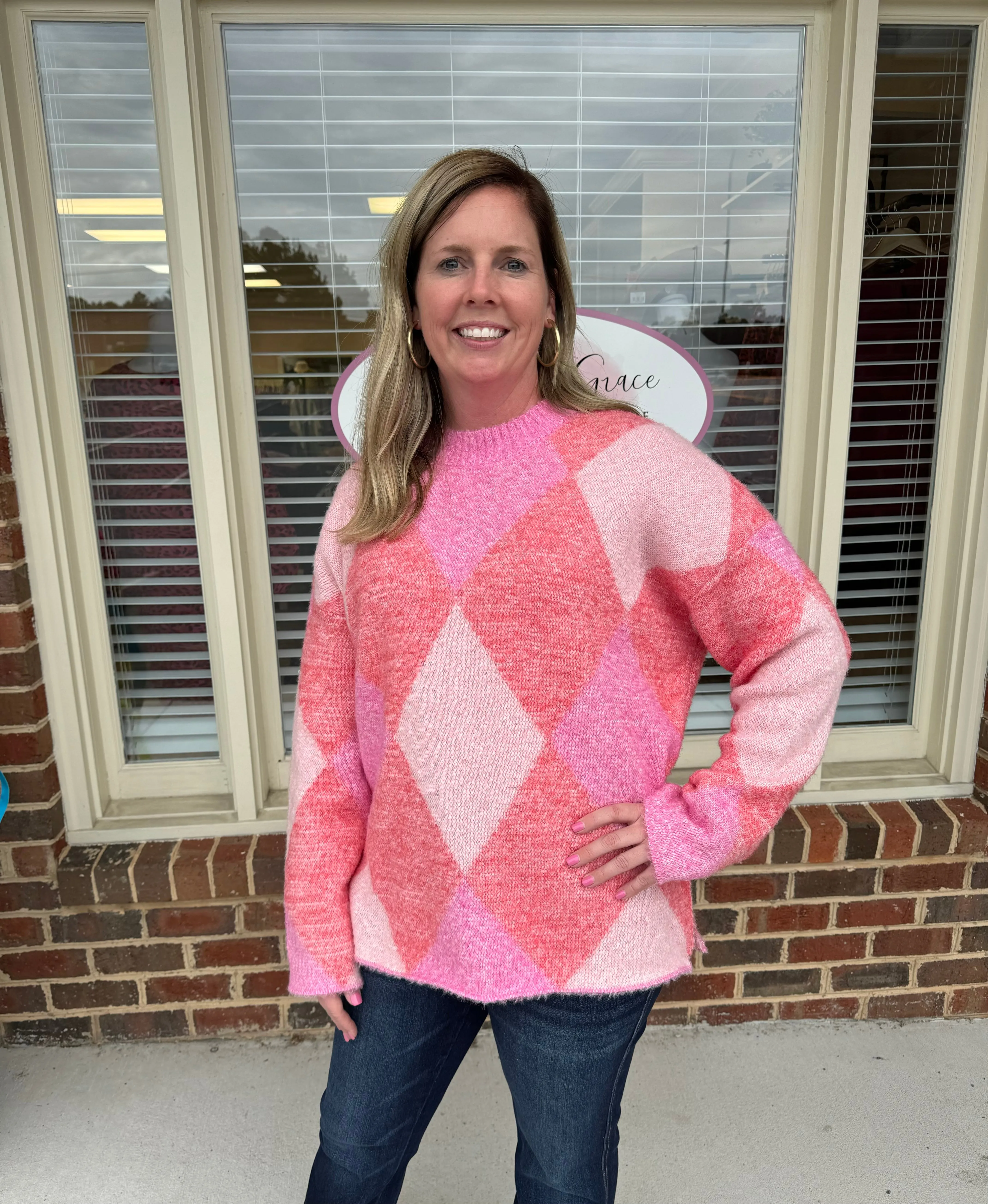 Pink geometric sweater