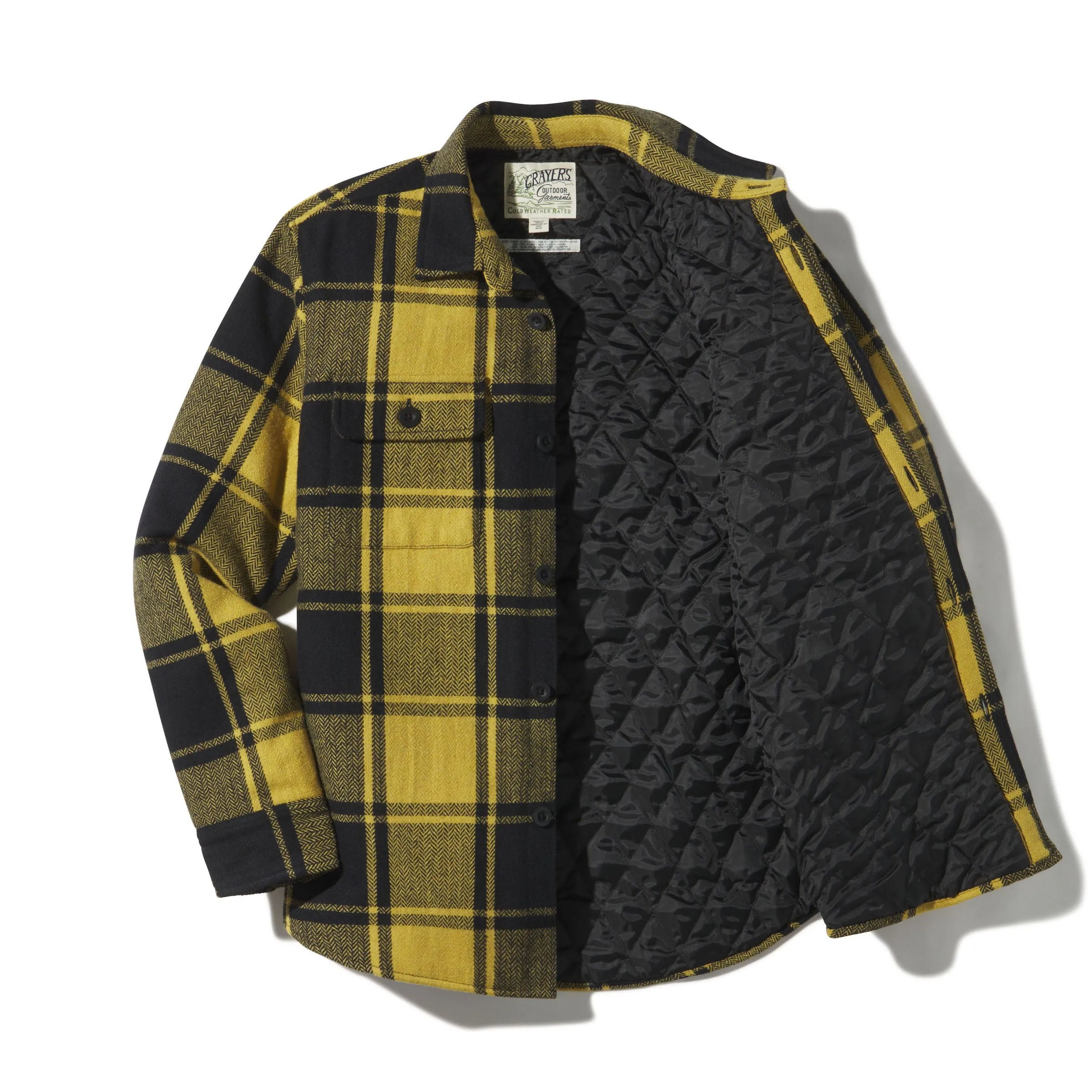 Retro Wool Padded Shirt Jacket - Mustard Black