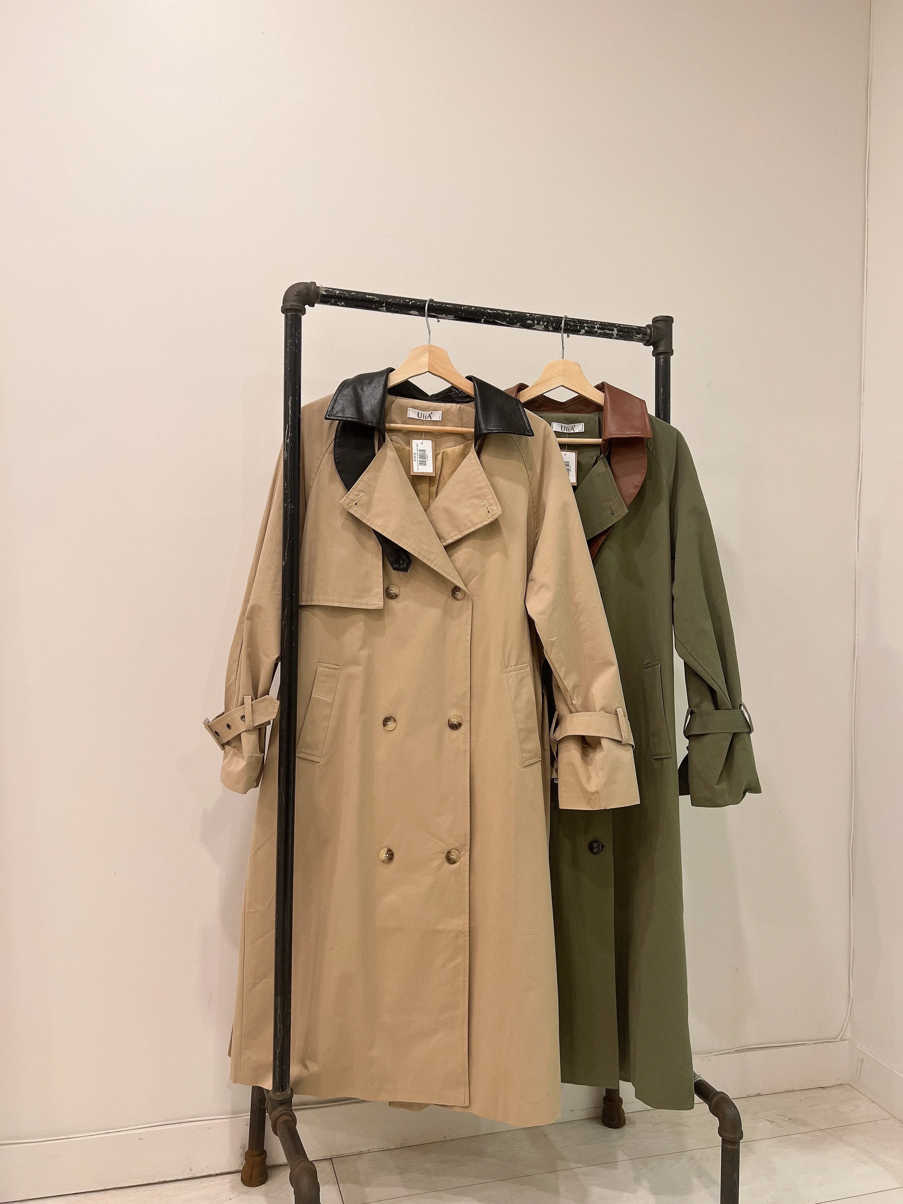 RINK Trench coat with leather collar