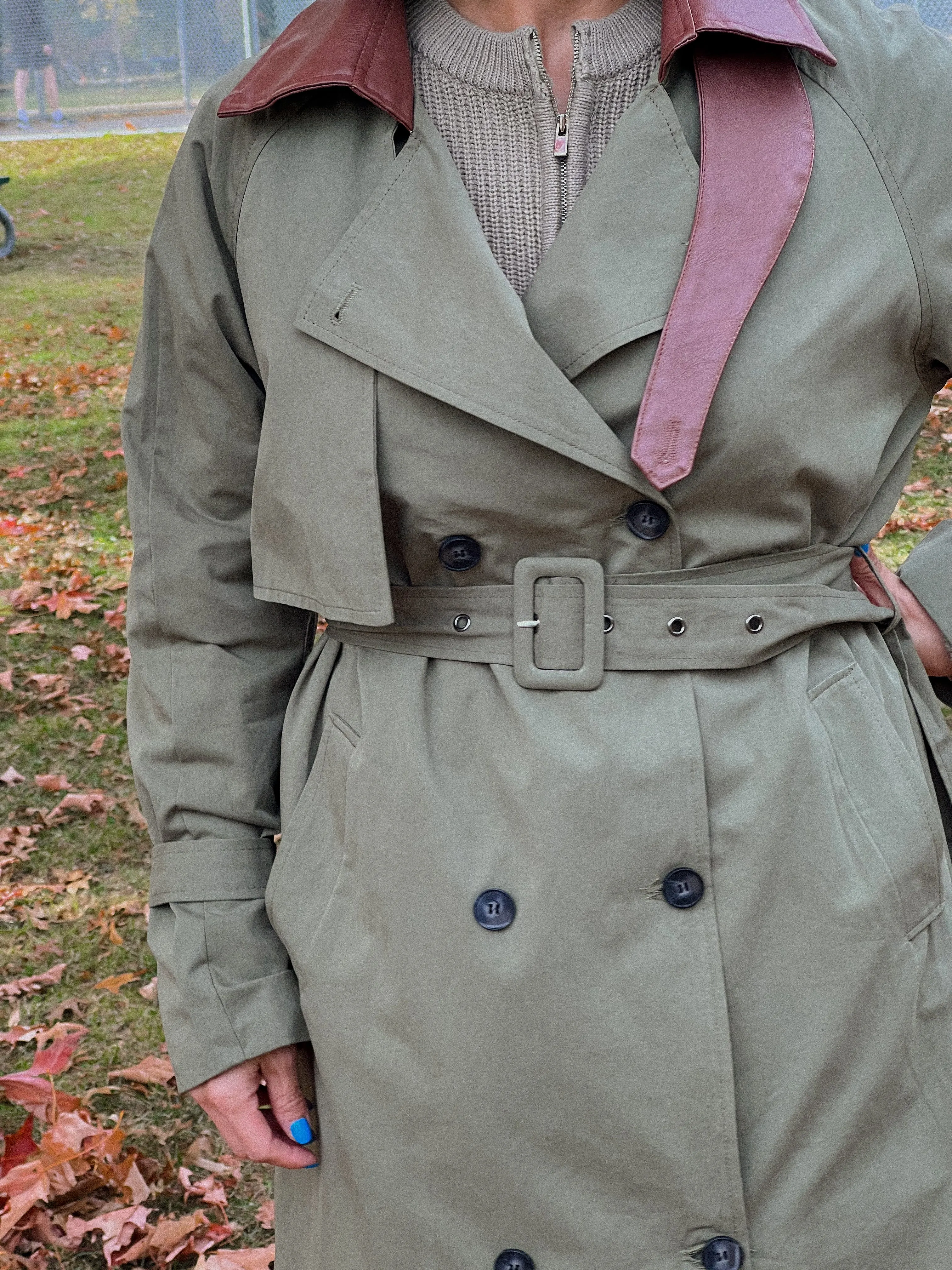 RINK Trench coat with leather collar