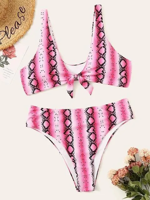 Snake Print High-Waist Bikini Set