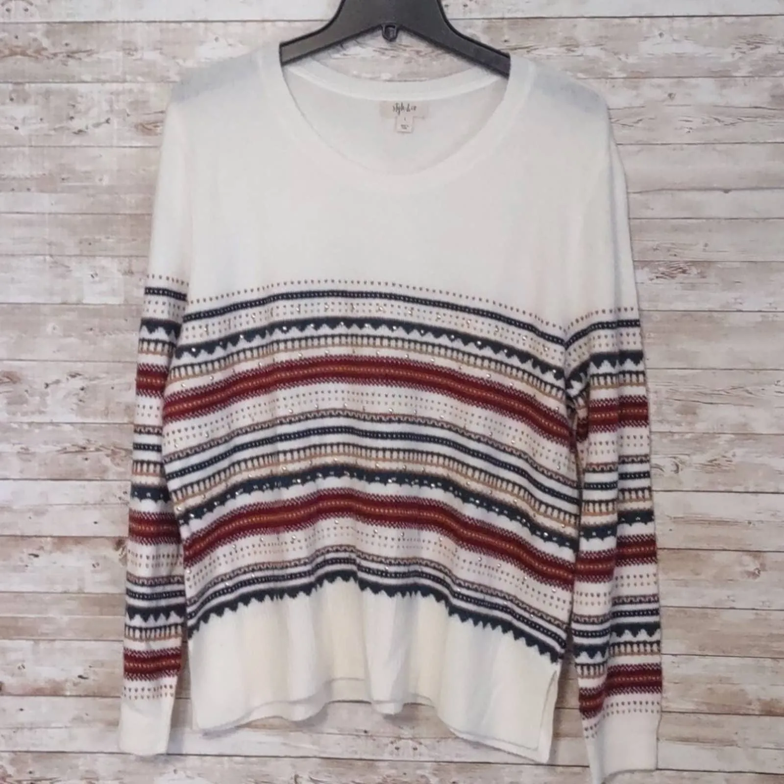 Style & Co Striped Studded Lightweight Sweater L